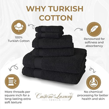 Black Hand Towels for Bathroom with Monogram | Luxury Cotton Turkish Towels | Embroidered in USA | Set of 2 | Choose Set Color and Letter | A - Z | Modern Font - color: Black