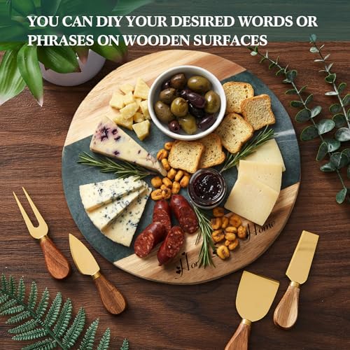 Green Marble Cutting Board Marble and Wood Charcuterie Board Gift Set House Warming Gifts New Home with Cheese Knives Acacia Cheese Platter with Handle for Valentine's Day Wedding Party Gift(Round) - style: Round