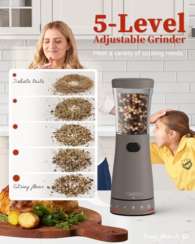 Electric Salt and Pepper Grinder Set with Storage Base, Stainless Steel Rechargeable Salt and Pepper Grinder Set with 4.5 oz Large Capacity, 1.8" Wide Mouth, Adjustable Coarseness, Ideal for Kitchen - color: Light Gray