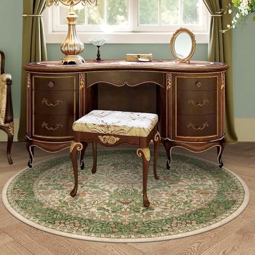 4ft Round Washable Area Rug Non-Slip Carpet for Bedroom Pink Green - color: Pink Green (Larger Pattern), size: 4' (Round)