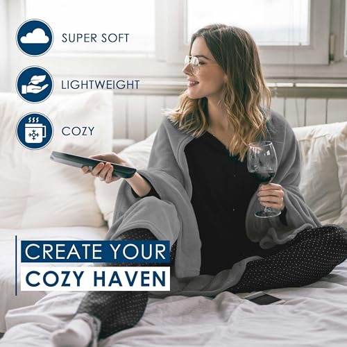 Twin Size Fleece Bed Blanket | Comfy Supersoft Fleece Blanket – All-Season Light Weight Throw Blanket | Luxuriously Soft | Throw Blanket for Couch and Sofa | Machine Wash | Gray - color: Grey, size: Twin