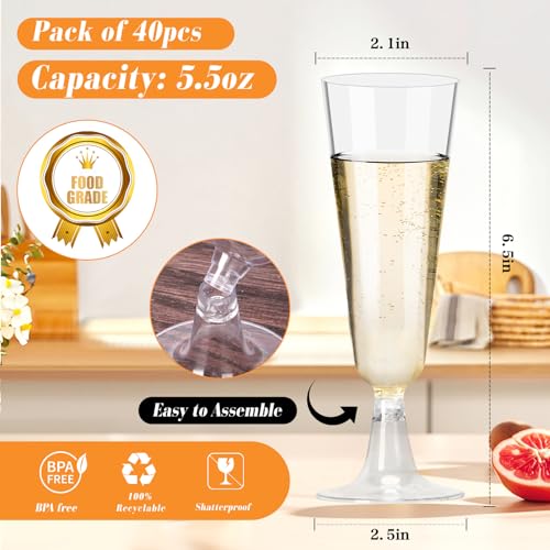 GuanQiao Plastic Champagne Flutes 20 Pack, 5.5 Oz Clear Disposable Plastic Champagne Glasses, Wine Glasses Cups for Wedding Celebration Birthday Party Wine Tasting New Years Eve Party Supplies - color: Clear, size: 20-Pack