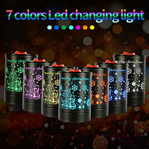 Enaroma Fragrance Wax Melts Warmer with 7 Colors LED Changing Light Classic Black Forest Design Scent Oil Candle Warmer for Home Black Christmas - color: Black Christmas