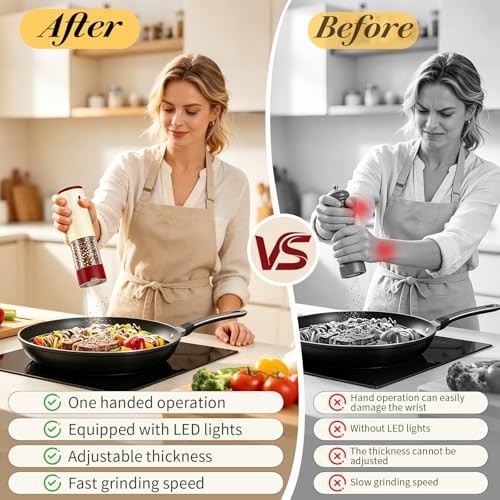 Electric Salt and Pepper Grinder Set Automatic Rechargeable for Mom-2 PCS | Salt and Pepper Shakers Kitchen Appliances with Storage Base External Adjustable Coarseness & Upgraded Large Capacity Gifts
