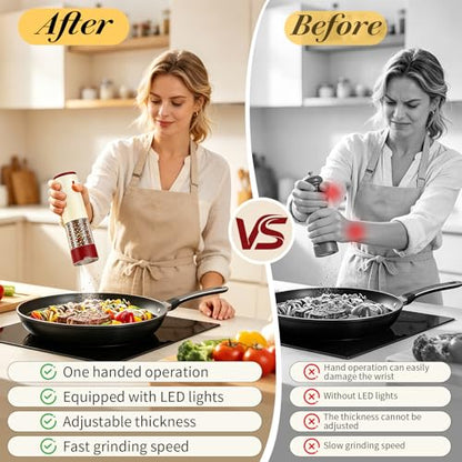 Electric Salt and Pepper Grinder Set Automatic Rechargeable for Mom-2 PCS | Salt and Pepper Shakers Kitchen Appliances with Storage Base External Adjustable Coarseness & Upgraded Large Capacity Gifts