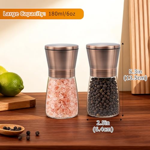 Manual Short Copper Salt and Pepper Grinder with Ceramic Blades | Adjustable Coarseness- Stainless Steel Refillable Mills, Bonus Silicone Funnel - color: Copper, size: 1PK