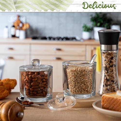 Reallnaive 2 Pack Glass Salt Cellar with Lid and Spoon, 8.7 oz, Clear | Storage Container, Wide Opening, Heavy Bottom, Dishwasher Safe, for Countertop Salt, Sugar, Pepper, and Spice Storage - color: White