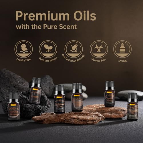 Men Essential Oils Set for Diffusers for Home, 6x10ml Scented Oil | Masculine Essential Oil for Candle Making, Aromatherapy Gift Set for Men, Mahogany, Sandalwood,Cologne,Smoke Vanilla, Leather