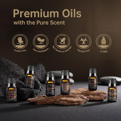 Men Essential Oils Set for Diffusers for Home, 6x10ml Scented Oil | Masculine Essential Oil for Candle Making, Aromatherapy Gift Set for Men, Mahogany, Sandalwood,Cologne,Smoke Vanilla, Leather