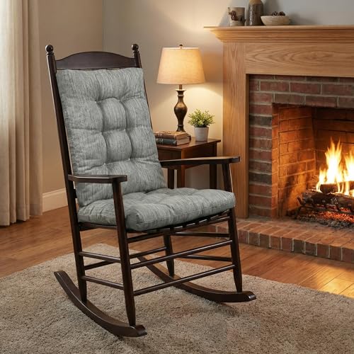 baibu Patented Dual-Layer Rocking Chair Cushion Set, 19.5 x 19.5 in, Grey | Two-piece memory foam seat and back cushion set with secure ties and a non-slip bottom for indoor rocking chairs. - color: Grey