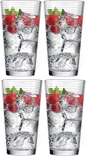 Circleware Hoop Highball Tumbler Drinking Glasses, Set of 4, Kitchen Entertainment Heavy Ice Tea Beverage Cups Glassware for Water, Beer, Juice, Bar Liquor Farmhouse Decor, 15.7 oz, Clear | Elegant Toasting Glasses With Sparkling Gem Filled Stems, Giftwar