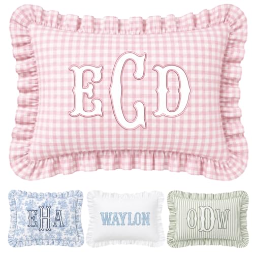 Monogram Pillow Cover, Personalized Initials Name Pillowcase, Embroidered Pillow Covers, Custom Monogrammed Baby Pillows, Nursery Decors, Couch Bed Room Ruffle Pillow Case Gifts for Kids Boy Girls - color: 06