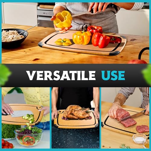 Dishwasher Safe Cutting Boards for Kitchen - Set of 2 Composite Wood Cutting Boards with Juice Groove, Non Slip Feet, Non Porous Chopping Boards, Heat Resistant up to 350°F (14.5x11 + 11.7x9.3 Inch) - color: Natural with Black Grooves