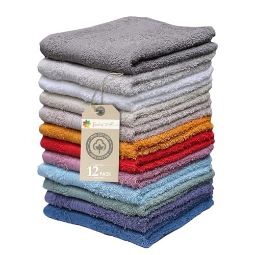 Extra Soft Wash Cloths, 13"x13" Wash Rags, Washcloths 12 Pack | 100% Ring Spun Cotton Washcloths, Machine Washable Face Towels, Absorbent Washcloths in Vibrant Assorted Colors - size: 13 x 13 Inches
