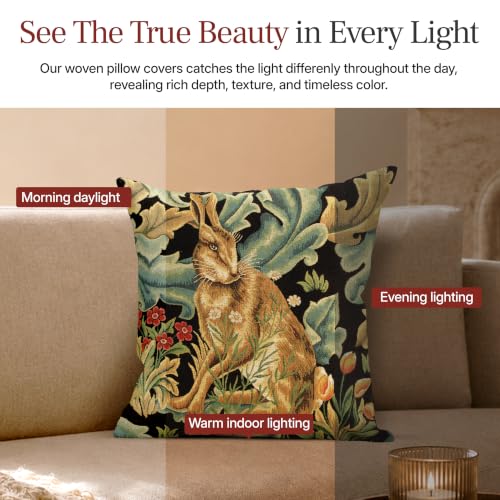 William Morris Hare Tapestry Throw Pillow Cover 18 x 18 in - color: Brown Hare