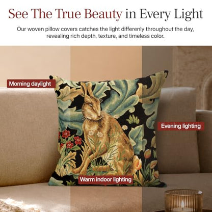 William Morris Hare Tapestry Throw Pillow Cover 18 x 18 in - color: Brown Hare