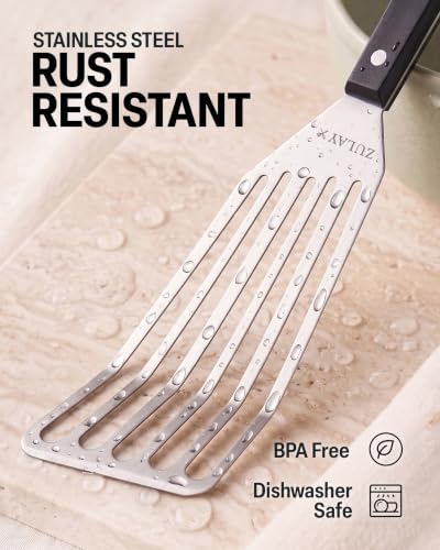 Zulay Kitchen Stainless Steel Fish Turner Spatula - 12.4” Flexible Heat-Resistant Slotted Turner for Non-Stick Cookware - Rust-Proof, Durable & Dishwasher Safe Cooking Utensil for Everyday Use - size: Large