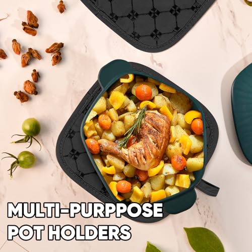 Oven Mitts Kitchen Towels Dishcloths with Pot Holders Sets 12PCS, Dish Towels Sets, Oven Gloves Pot Pads Heat Resistant 500 Degrees with Non-Slip Silicone Surface for Cooking Baking Grilling Black - color: Black