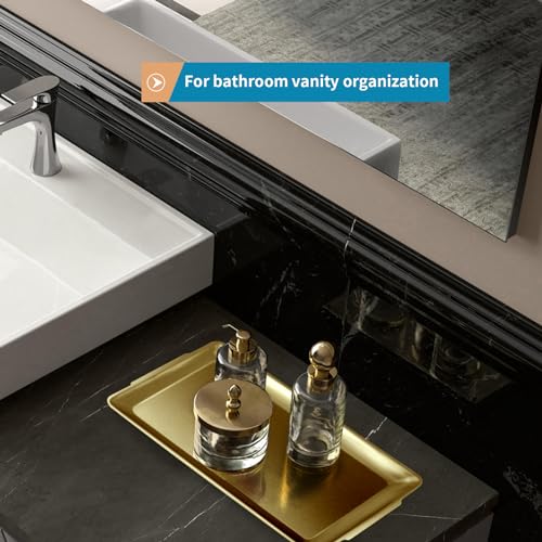 Large Stainless Steel Serving Platter, 15.7" Rectangle Camping Plate, Vanity Organizer Tray for BBQ, Party, Buffet, Appetizer, Bathroom Supplies (Brushed Gold)