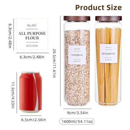 Tzerotone Glass Pantry Storage Jars with Acacia Airtight Lid, 50 OZ Kitchen Canisters with Wood Lid and 132 Pantry Labels, Food Storage Containers Set of 3 - color: 50OZ-3PCS