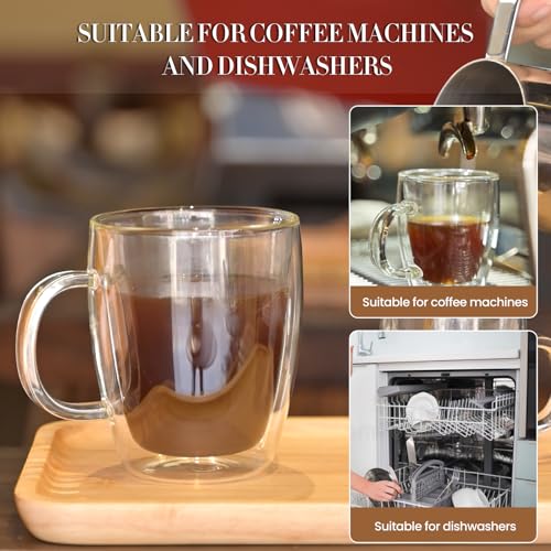 YUNCANG Double Wall Coffee Mugs, (4-Pcak) 16 Ounces-Clear Glass Cups with Handle,lnsulated,Cappuccino,Tea,Latte Cups,Beverage Glasses Heat Resistant - style: 4PACK-16oz