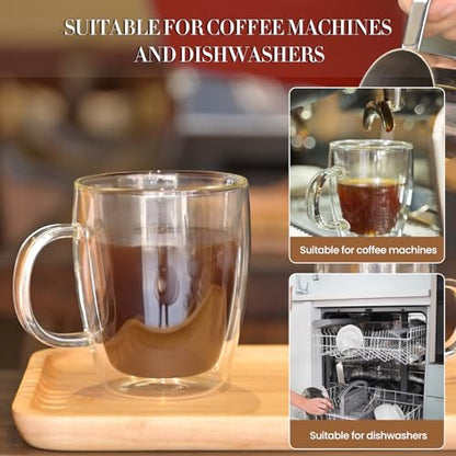 YUNCANG Double Wall Insulated Coffee Mugs, 16 Ounces - Clear Glass, Cappuccino & Latte Cups, Heat Resistant - style: 2PACK-16oz