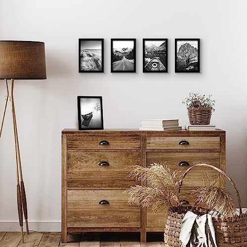 Americanflat 4x6 Picture Frame 5-Pack - Slim Molding - Black | Polished plexiglass front, wall or tabletop display with included easel, triangle hangers included, secure turn-tab backing - color: Black, size: 4x6