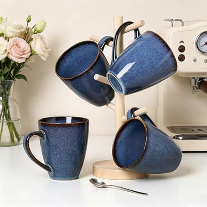 MONITO 17 OZ Coffee Mugs Set of 6, Large Ceramic Blue Coffee Mugs Set with handle for Tea/Latte/Milk/Cocoa, Funny Tea Cups for Office and Home, Engagement Gifts. (Starry Blue) | Mugs with Gold Rim for Latte,Tea&Cocoa,Dishwasher&Microwave Safe,Reactive Gla