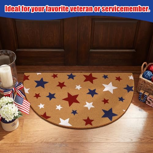 Duraaamo Independence Day Doormats Half Round 4th of July 250th Outdoor Mats Welcome Non Slip National Day Floor Mats for Front Porch Entryway Decor - style: Red Blue Stars