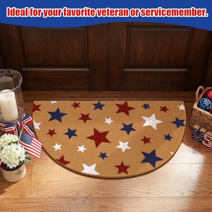 Duraaamo Independence Day Doormats Half Round 4th of July 250th Outdoor Mats Welcome Non Slip National Day Floor Mats for Front Porch Entryway Decor - style: Red Blue Stars