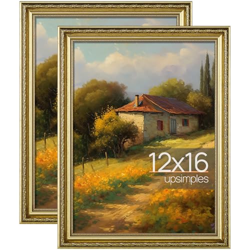 upsimples Vintage 12x16 Picture Frame, Antique Gold Frames, 2 Pack | Gold Picture Frames, Fits 12 x 16 Photos, Elegant Vintage Design, Wall or Tabletop Decor, for Wedding or Family Memorie - color: Gold, size: 12x16