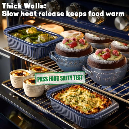 French Onion Soup Bowls with Handles and lids & Spoons, 20 Oz Ceramic Soup Crocks Oven Safe Serving Bowls for Chili, Beef Stew, Cereal, Pot Pies, Embossment, Set of 4, Blue (Willow Leaf) - color: Blue (Willow Leaf)