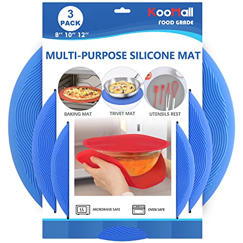 KooMall 12 10 8 Inch Multi-use Microwave Mat, Trivet, Pot Holders, Drying, Baking, Place Mat, Utensils Rest, Silicone Cover Pad for Hot Pot Pans Bowls Plates Dishes Kitchen Counter,Heat Resistant,Blue - color: 12+10+8 Blue