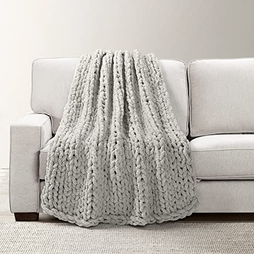 Lush Decor Hygge Ultra Soft Cozy Chenille Chunky Knit Blanket/Throw, 72" x 40", Light Gray - color: Light Gray, size: 72" x 40"