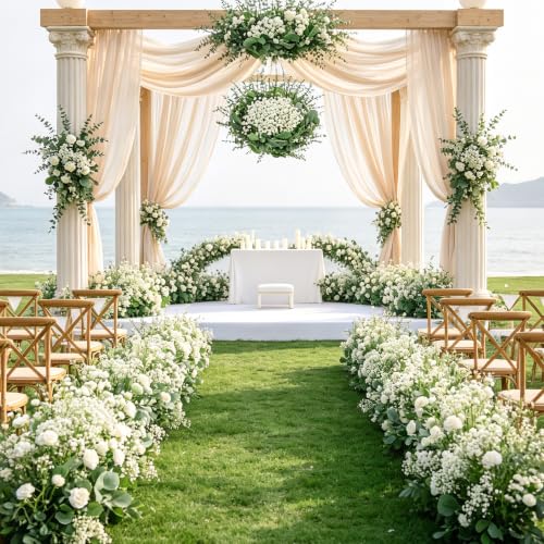 Palonu 200 Pcs 5 Kinds Mixed Artificial Eucalyptus Leaves Stems Bulk Babys Breath Eucalyptus Bundle Faux Plants Greenery for DIY Bouquets Floral Arrangement Wedding Engagement Party Decor