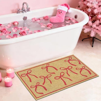 Pink Bow Mats Ourdoor Welcome Mat for Inside Outside Entrance Kitchen Rugs - color: Pink Bowtie