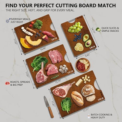 Brosisincorp Sapele Wood Cutting Board One Piece No Glue 14.96"L*11.02"W | Real Solid Whole Single Hardwood, Pre-Oiled Non Toxic No Joint, Reversible Heavy Duty Thick, Edge Grain Without Juice Grooves - size: 15"L x 11"W