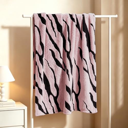 Zebra Printed Fleece Throw Blanket-Cozy Soft Lightweight Fuzzy Throw Blanket for Sofa, Couch, Bed & Chair,Black and Pink, 50" x 70" - color: Black and Pink