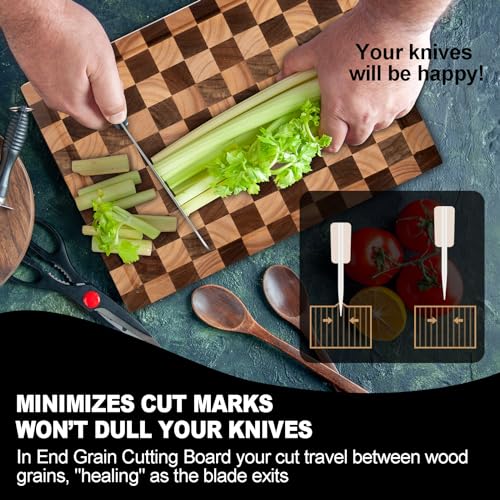 Acacia Wood Cutting Board, 20x15x1.5 Inch, Butcher Block for Kitchen, Premium Acacia Cutting Board with Juice Groove, End Grain Construction from Sustainable Acacia Wood - size: 20"L x 1.5"W