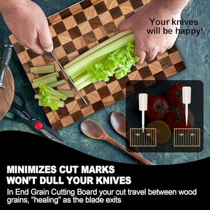 Acacia Wood Cutting Board, 20x15x1.5 Inch, Butcher Block for Kitchen, Premium Acacia Cutting Board with Juice Groove, End Grain Construction from Sustainable Acacia Wood - size: 20"L x 1.5"W