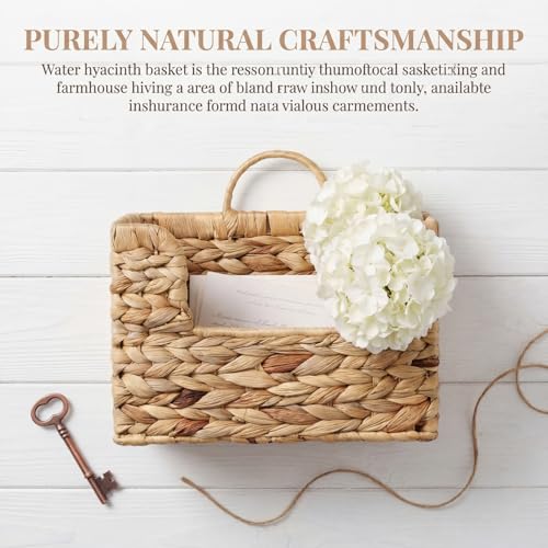 Handwoven Water Hyacinth Wall Basket Storage with Non-Trace Nails - Decorative Hanging Magazine File Holder & Mail Organizer for Wall or Desk - Damage-Free Wicker Book Basket for Office & Home