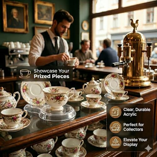 HOHIYA 12 Pack Acrylic Teacup Stand Stackable Cup & Saucer Holder Clear | Clear stackable acrylic stands organize and display teacups, coffee mugs and saucers in cabinets or shelves.