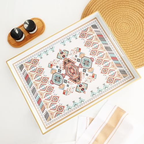 Rectangle Plastic Serving Tray with Handles, Elegant Decorative Tray for Coffee Table, Ottoman, Living Room, Kitchen, and Outdoor Use. 12"*16"*1.6" D - color: Om3040d, size: 16" x 12" x 1.6"