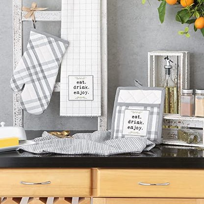 DII Home Sweet Farmhouse Kitchen Collection, Potholder/Oven Mitt/Dishtowel Set, Gray, 4 Count - color: Gray, size: Potholder/Oven Mitt/Dishtowel Set