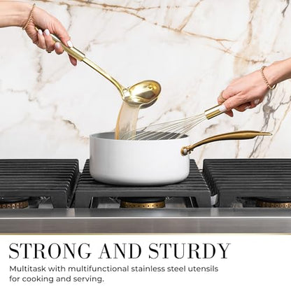 Styled Settings Beige & Gold Kitchen Utensils Set, 7-Piece | Silicone Cooking Utensils for Cooking, Serving, & Hosting - Ideal for Nonstick Cookware, with Gold Utensil Holder - color: 7 Piece Beige & Gold