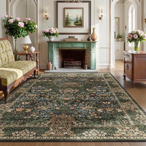 5x7 Washable Area Rug Non Slip Throw Carpet for Bedroom Gold Green - color: Gold Green (Larger Pattern), size: 5' x 7' (Rectangular)