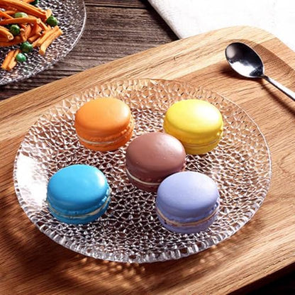 Glass Salad Plates Set of 4, 7inch Crystal Clear Tableware for Dessert, Appetizer, Fruit, Snack, Dishwasher Safe and Stackable, Snowflake Textrued Glass Design (4pcs) (7inch, 4pcs) - color: 7inch, size: 4pcs