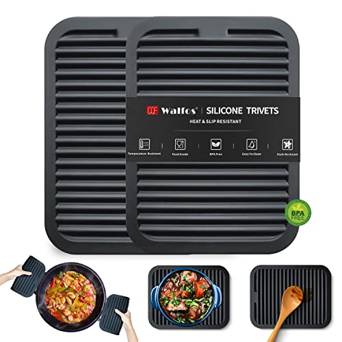 Walfos Trivets for Hot Dishes, Multi-Purpose Silicone Pot Holders, Hot Pads for Kitchen Hot Pots and Pans, Heat Resistant Silicone Mats for Kitchen Countertops, Non-Slip, 2 Pack, Black - style: 8.5x11in, 2 Black Rectangle