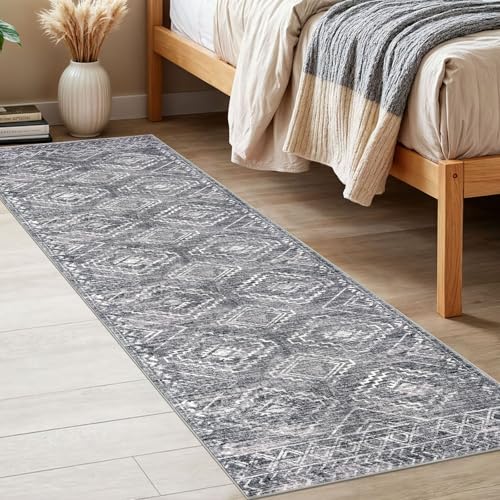 KILOCOCO Washable Runner Rug 2x6 ft Non-Slip Hallway Runners, Grey | Non Slip Runner Rug, Printed Kitchen Runner Rug, Low-Pile Entryway Runners, Soft Geometric Rugs for Bedroom Hall Living Room - color: Grey, size: 2' x 6' (Runner)