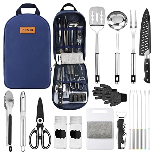 Camping Cookware Storage Bag - Camping Cooking Utensils Set Bag Camping Tool Portable Storage Bag Suitable for Knife, Fork, Spoon, Chopping Board, Chef's Knife,Kitchenware Storage - color: Blue